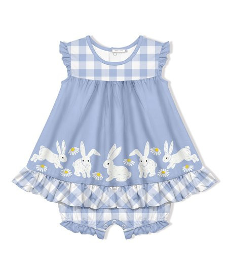 Little Millie Periwinkle Bunny & Daisy Border Skirted Bubble Romper - Infant & Toddler | Zulily