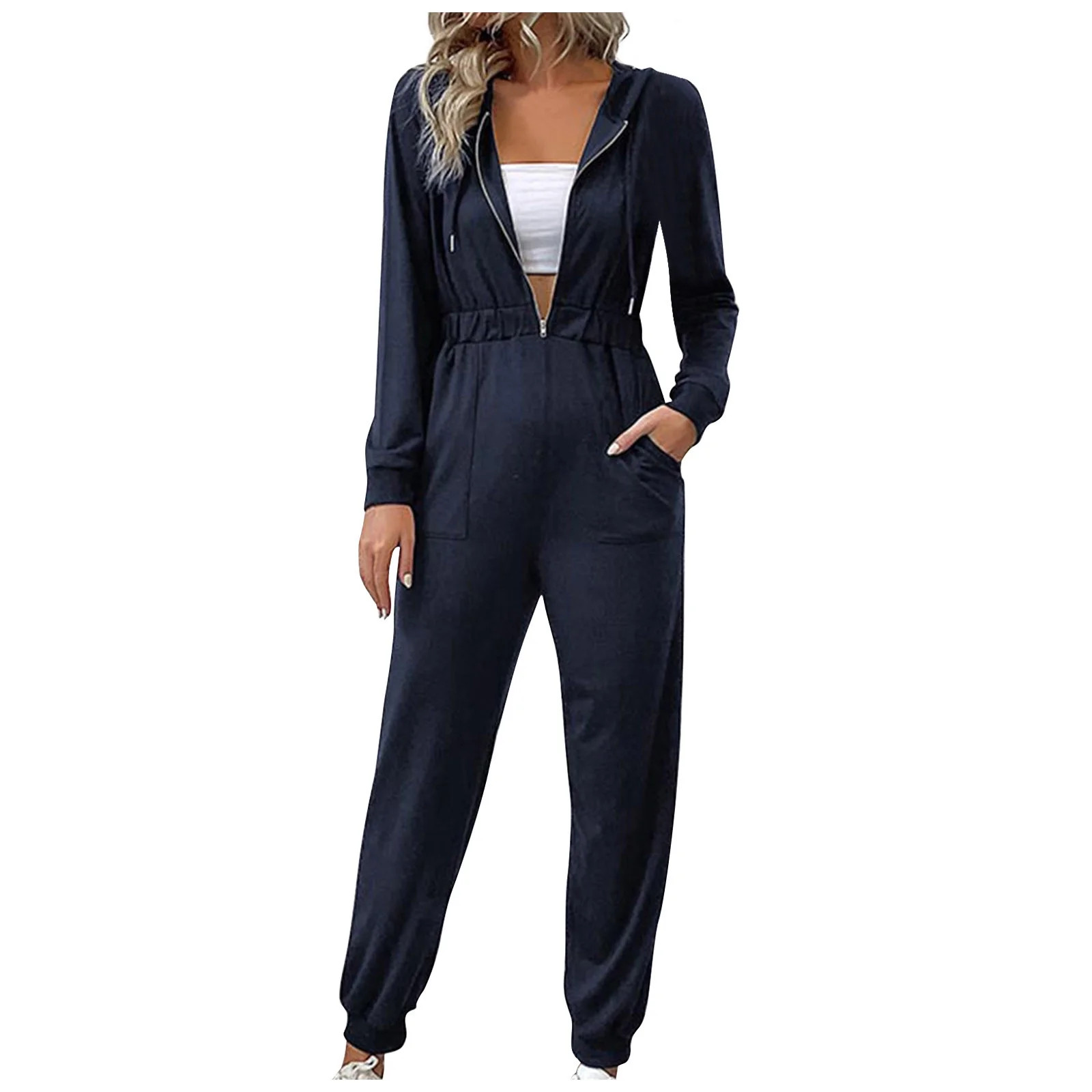 MeetoTime One Piece Workout Jumpsuits for Women Long Sleeve Zip Up Neck Pants Rompers Athletic Ou... | Walmart (US)
