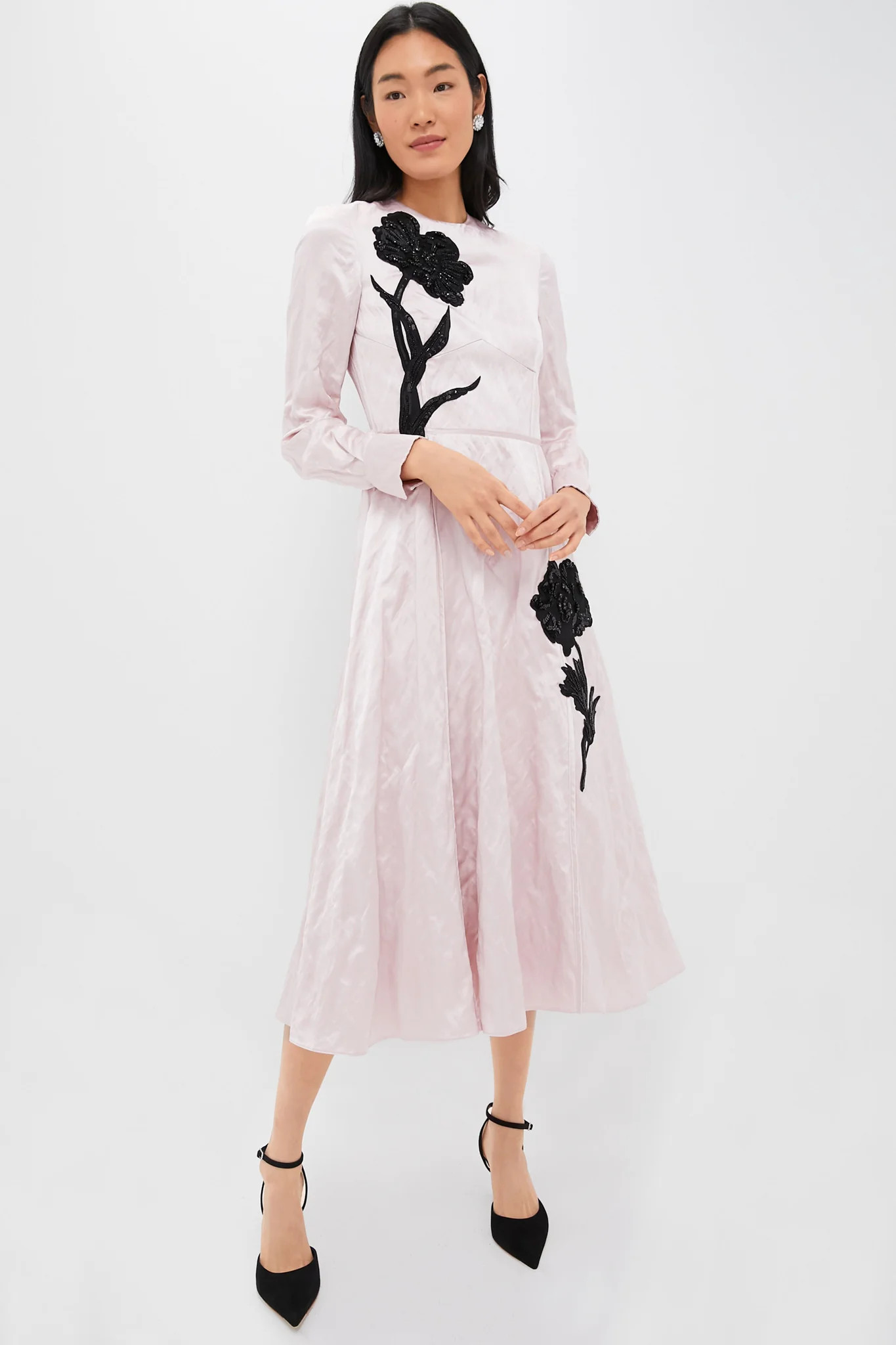 Pink Long Sleeve Aline Embellished Midi Dress | Tuckernuck (US)
