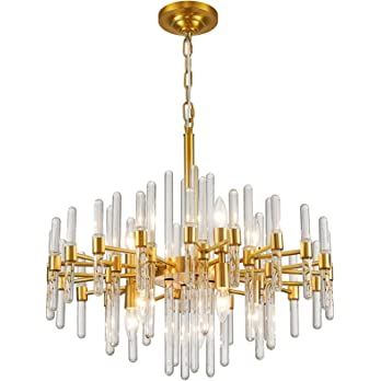 NOXARTE 24.4" Modern Chandeliers Gold Crystal Chandelier,Ceiling Hanging Pendant Lighting, Adjust... | Amazon (US)