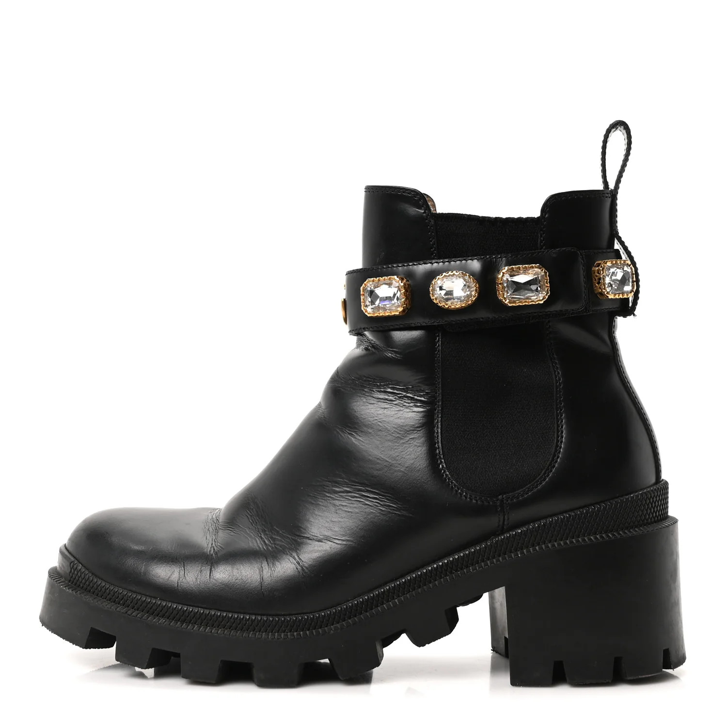 Calfskin Crystal GG Trip Chelsea Ankle Boots 38 Black | FASHIONPHILE (US)