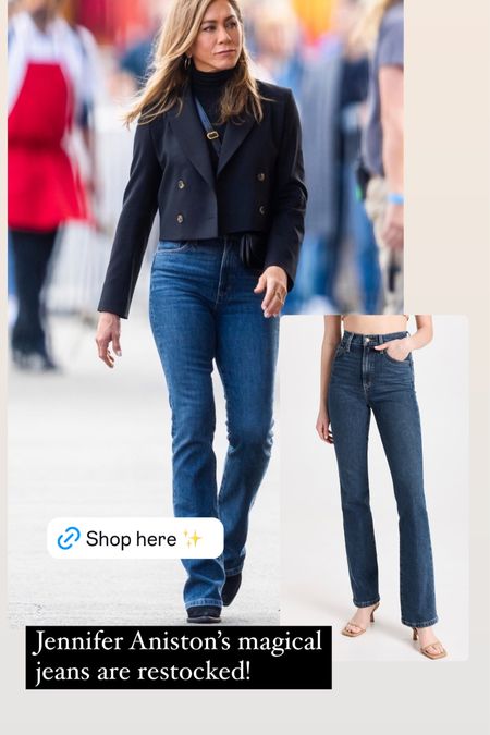 Flattering high waisted jeans. Noteworthy and restocked 
Jennifer Aniston style 

#LTKover40 #LTKstyletip #LTKparties