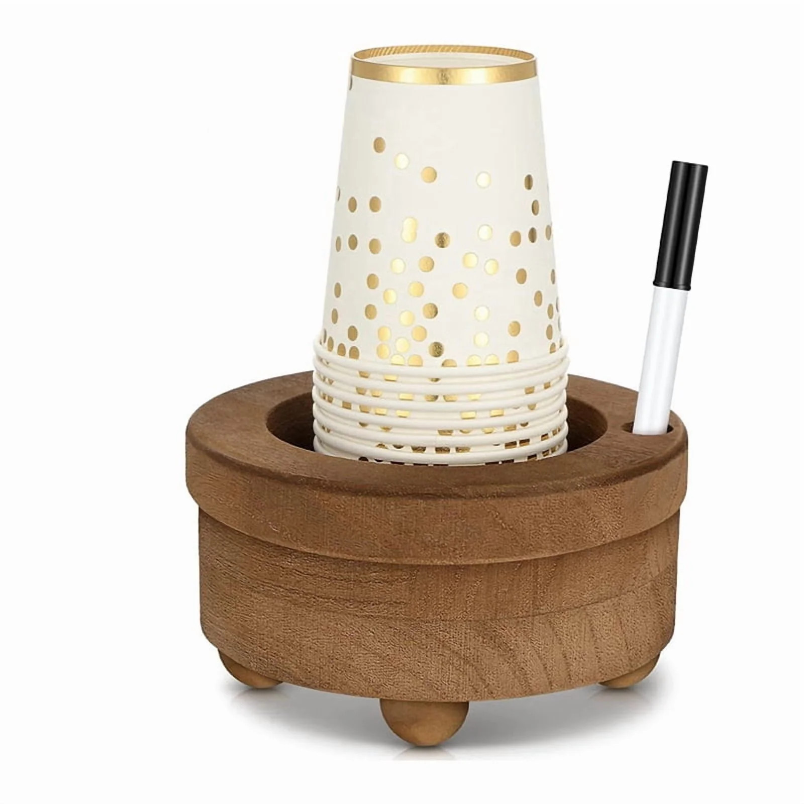 Wooden Cup Holder with Marker Slot Brown Cup Holder Dispenser Disposable Mug Dispenser for Party ... | Walmart (US)