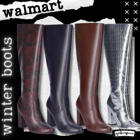 Walmart winter boots, snakeskin, faux leather, tall, winter fashion; winter style, affordable style 

#LTKstyletip #LTKshoecrush #LTKSeasonal