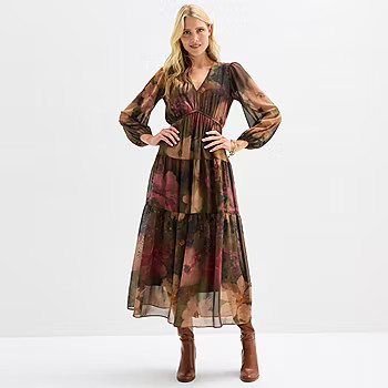 new!Isabel & Nina Womens Long Sleeve Floral Maxi Dress | JCPenney