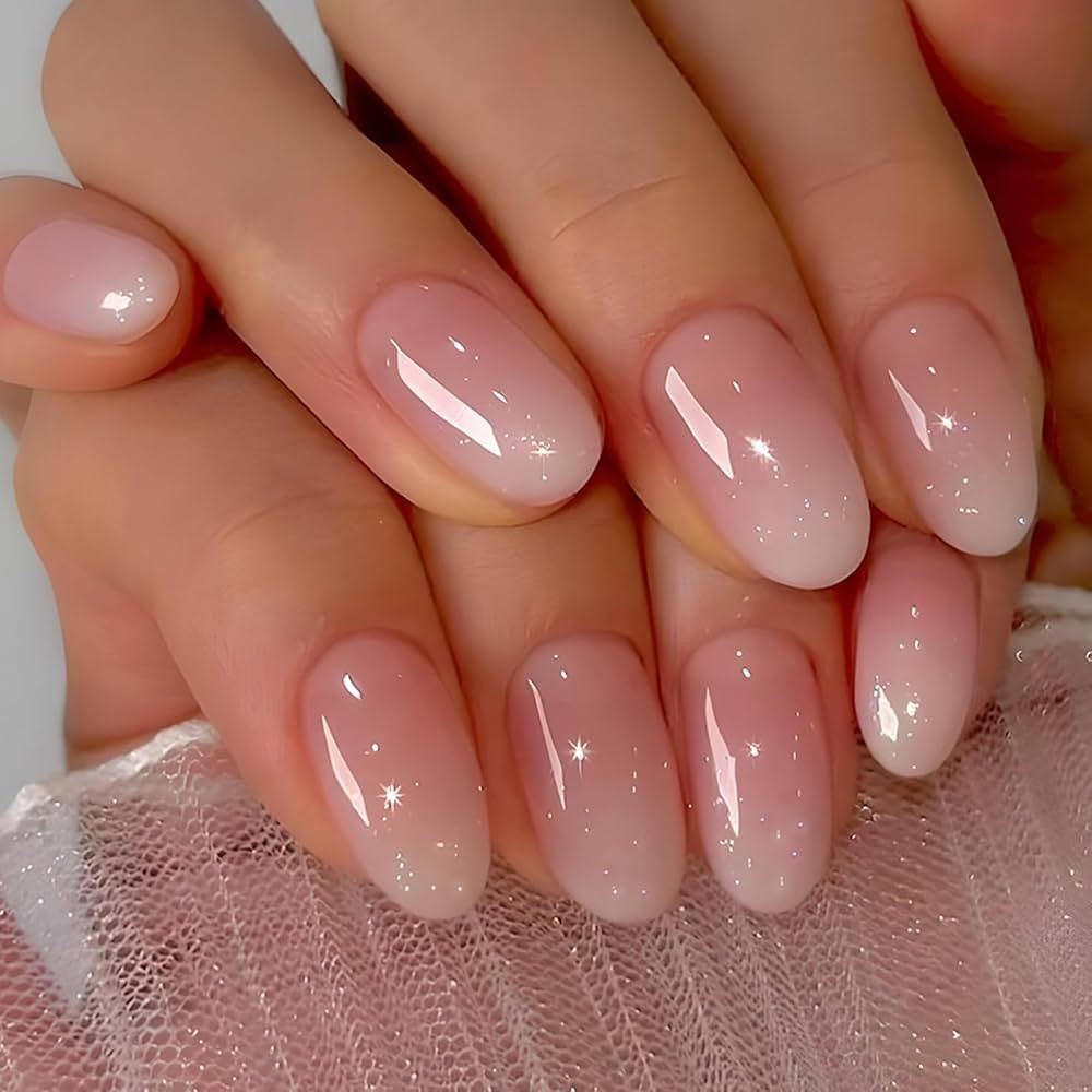 Almond Press on Nails, Almond Shaped Press On Nails, Nail Press ons Short Fake Nails Pink Ombre F... | Amazon (US)