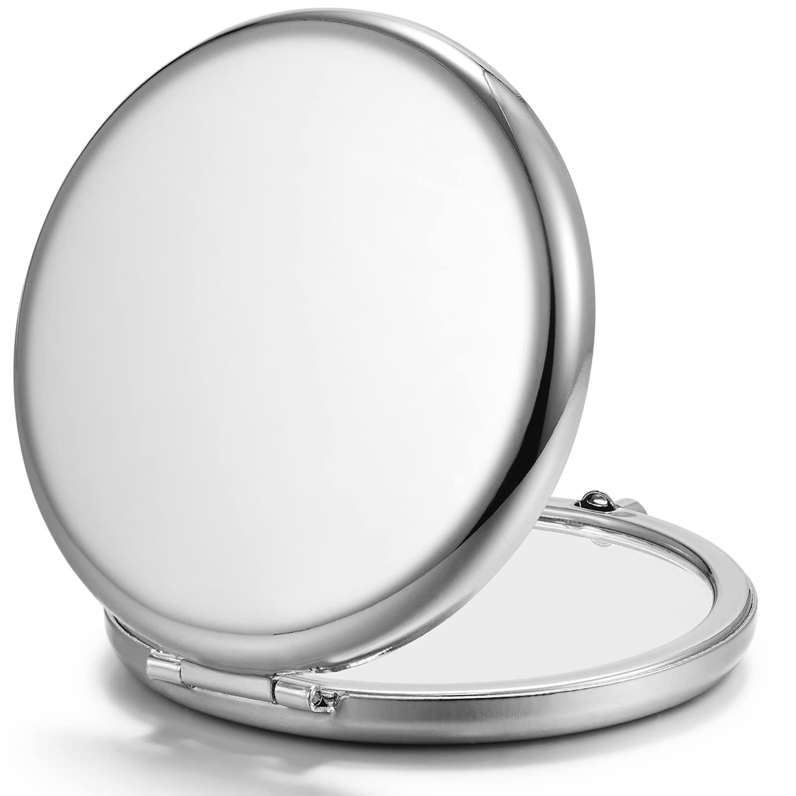 Compact Mirror for Purse, Double-Sided 1X/2X Magnifying Metal Pocket Makeup Mirrors(Round, Silver... | Amazon (US)