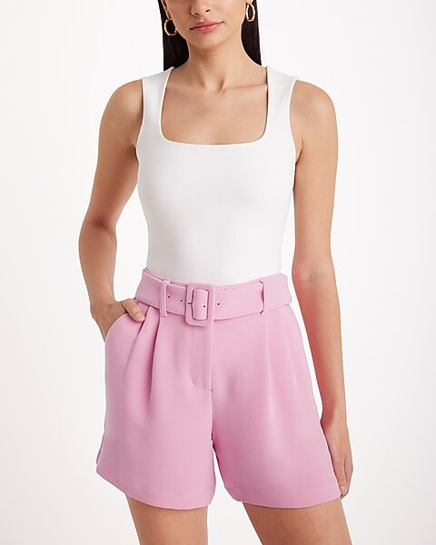 Stylist Super High Waisted Belted Pleated Shorts | Express