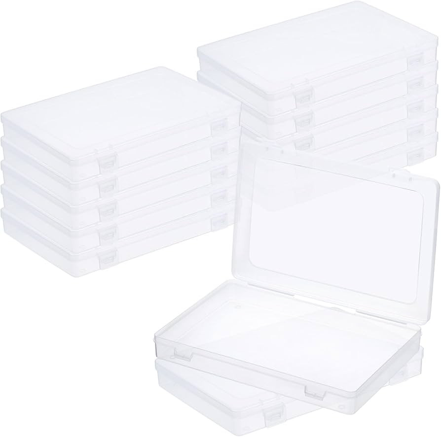PATIKIL 9x6x1.2inch Clear Storage Box with Hinged Lid, 12Pack Plastic Stackable Rectangle Organiz... | Amazon (US)
