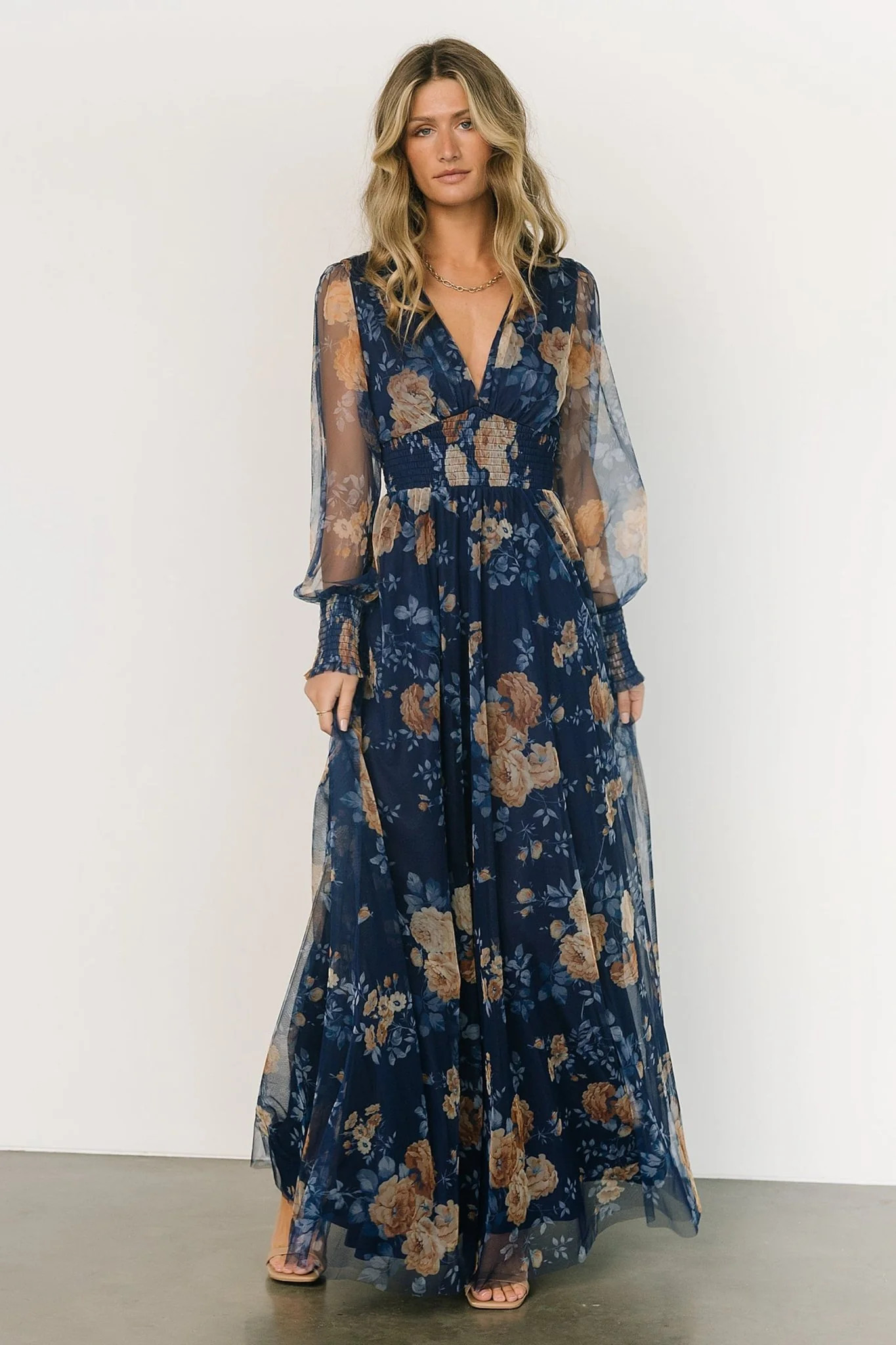 Layla Tulle Maxi Dress | Blue + Golden Floral | Baltic Born