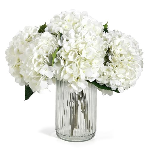 Auihiay 8PCS White Artificial Hydrangea Flowers Bouquets, Silk Hydrangea Flowers with Stems and Leaves, Fake Flower Bouquets for Home Garden Party Decor, Wedding Centerpieces (13.8 x 7.9 inches) | Amazon (US)