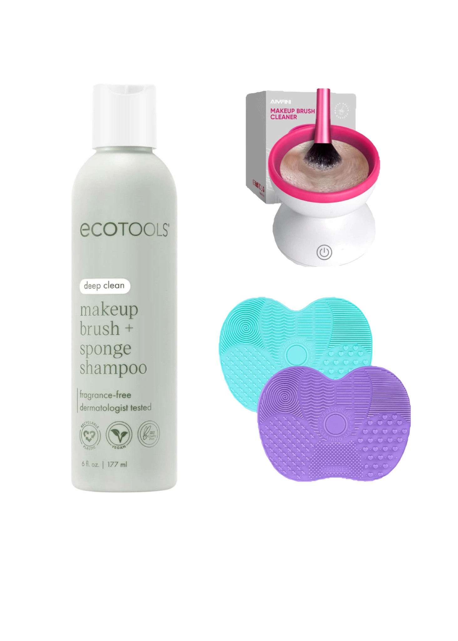 What I use to clean my makeup brushes. I use the small cleaning machine for home cleaning. Then I take small pads in my travel bag for long trips. I’ll put the solution in a smaller container to travel  

#LTKSummerSales #LTKBeauty #LTKTravel