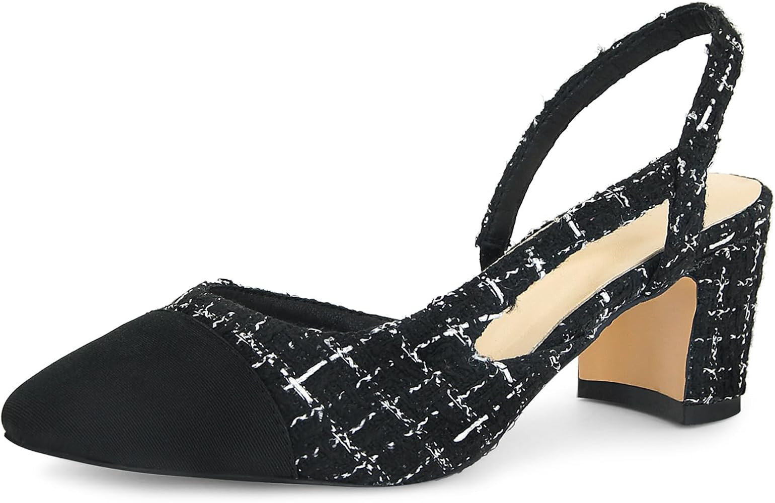 Slingback Heels for Women，Round Toe Chunky Heeled Pumps Ankle Strap Fashion Splicing Dress Shoe... | Amazon (US)