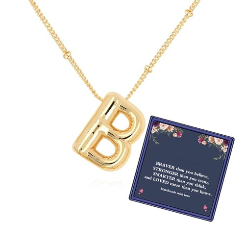 DIOWUS Bubble Letter Necklace For Women,Dainty Balloon Initial Necklaces 18k Gold Plated Chain Penda | Amazon (US)