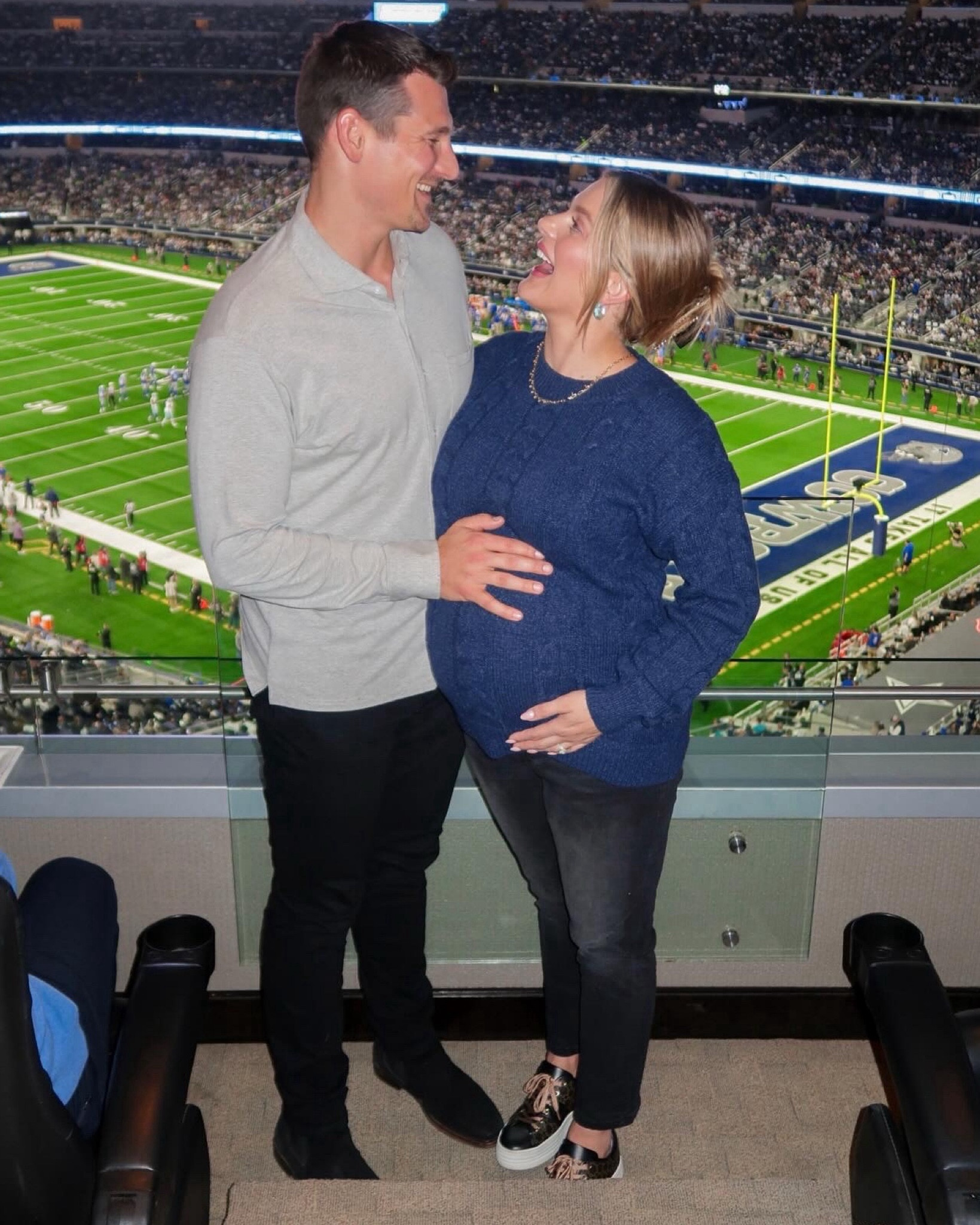 Fall/winter date night outfits his and hers. Maternity Jean (fit true to size/a little big so get your true pre-pregnancy size) on sale, cable knit sweater on sale, and designer dark sneakers, with fun jewelry. He’s in an ultra soft button up by Vuori, stretch black denim jeans, and black suede Chelsea boots 

#LTKmens #LTKshoecrush #LTKbump