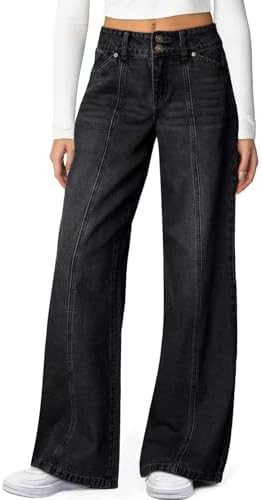 Sidefeel Women's Wide Leg Jeans High Waisted Stretchy Seamed Front Straight Leg Trendy Loose Deni... | Amazon (US)