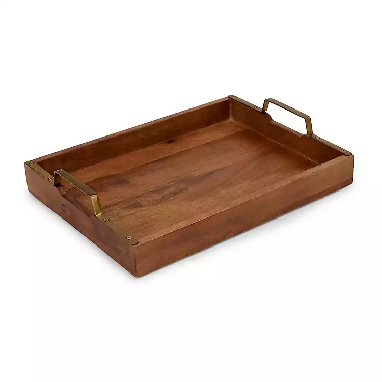 New! Mango Wood Gold Handle Tray | Kirklands