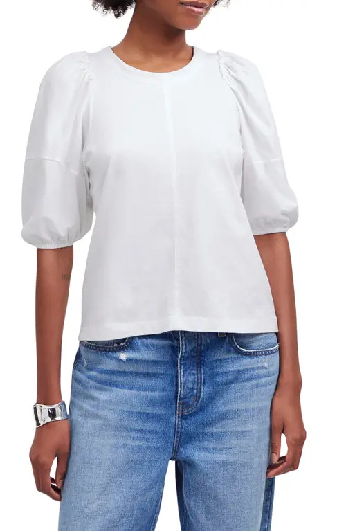Madewell Puff Sleeve Cotton T-Shirt in Eyelet White at Nordstrom, Size Small | Nordstrom