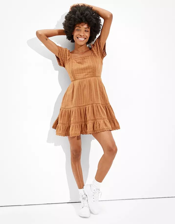AE Tiered Flutter-Sleeve Mini Dress | American Eagle Outfitters (US & CA)