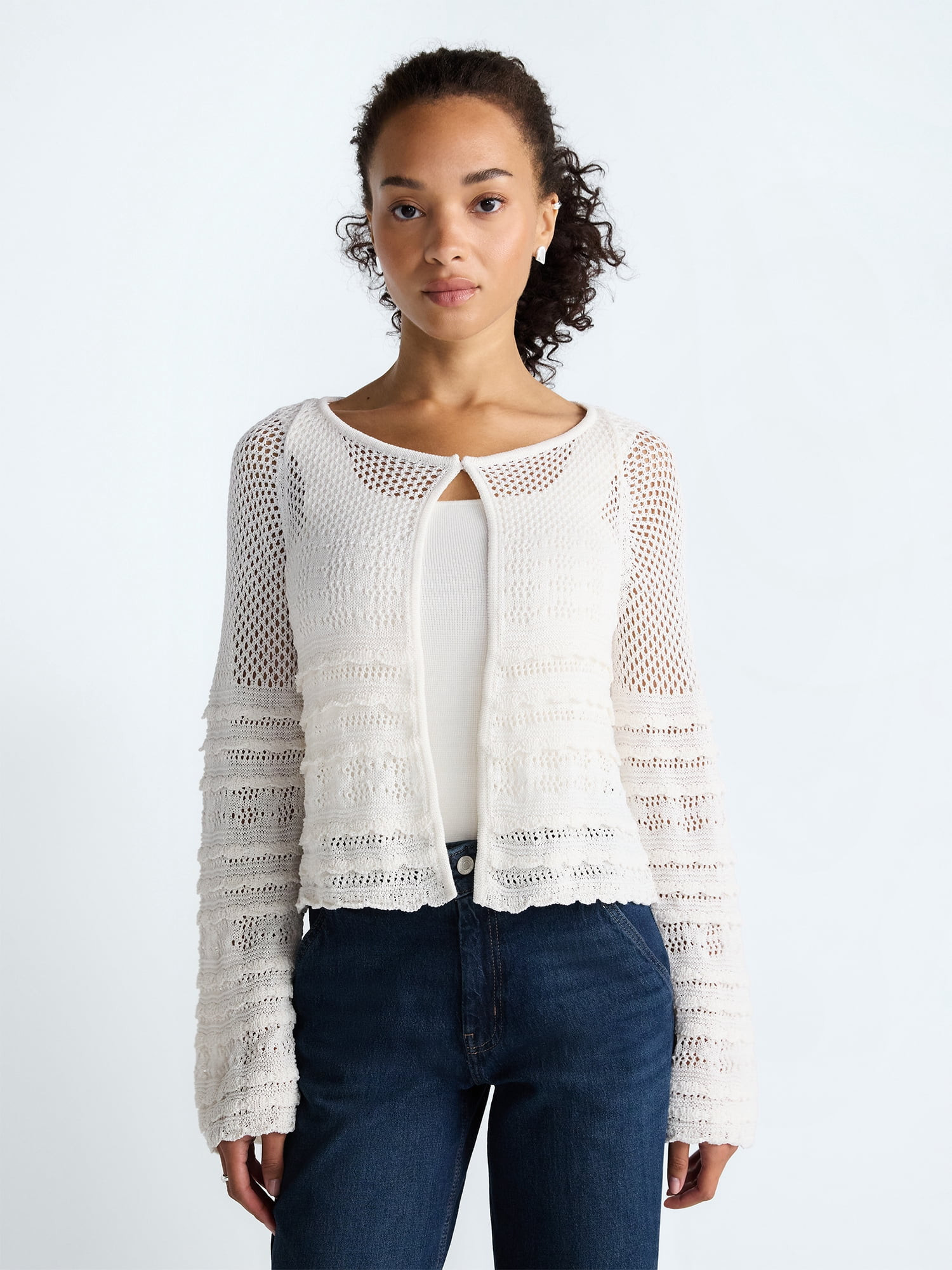 Scoop Women's Stitch Mix Button Front Cardigan, Sizes XS-4X | Walmart (US)