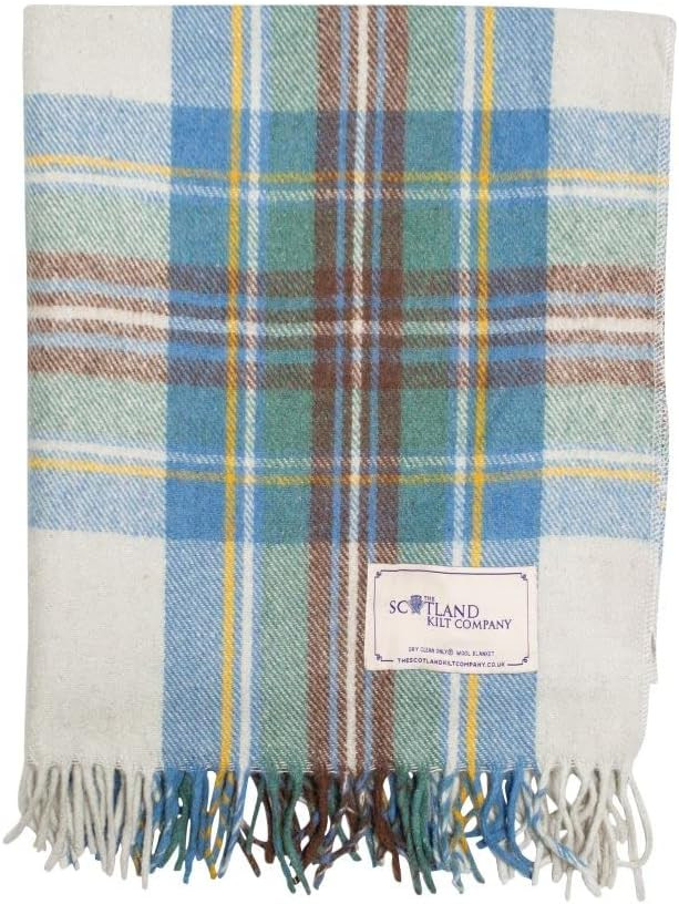 Recycled Wool Tartan Lap Blanket Stewart Muted Blue 73.5 x 177cm | Amazon (US)