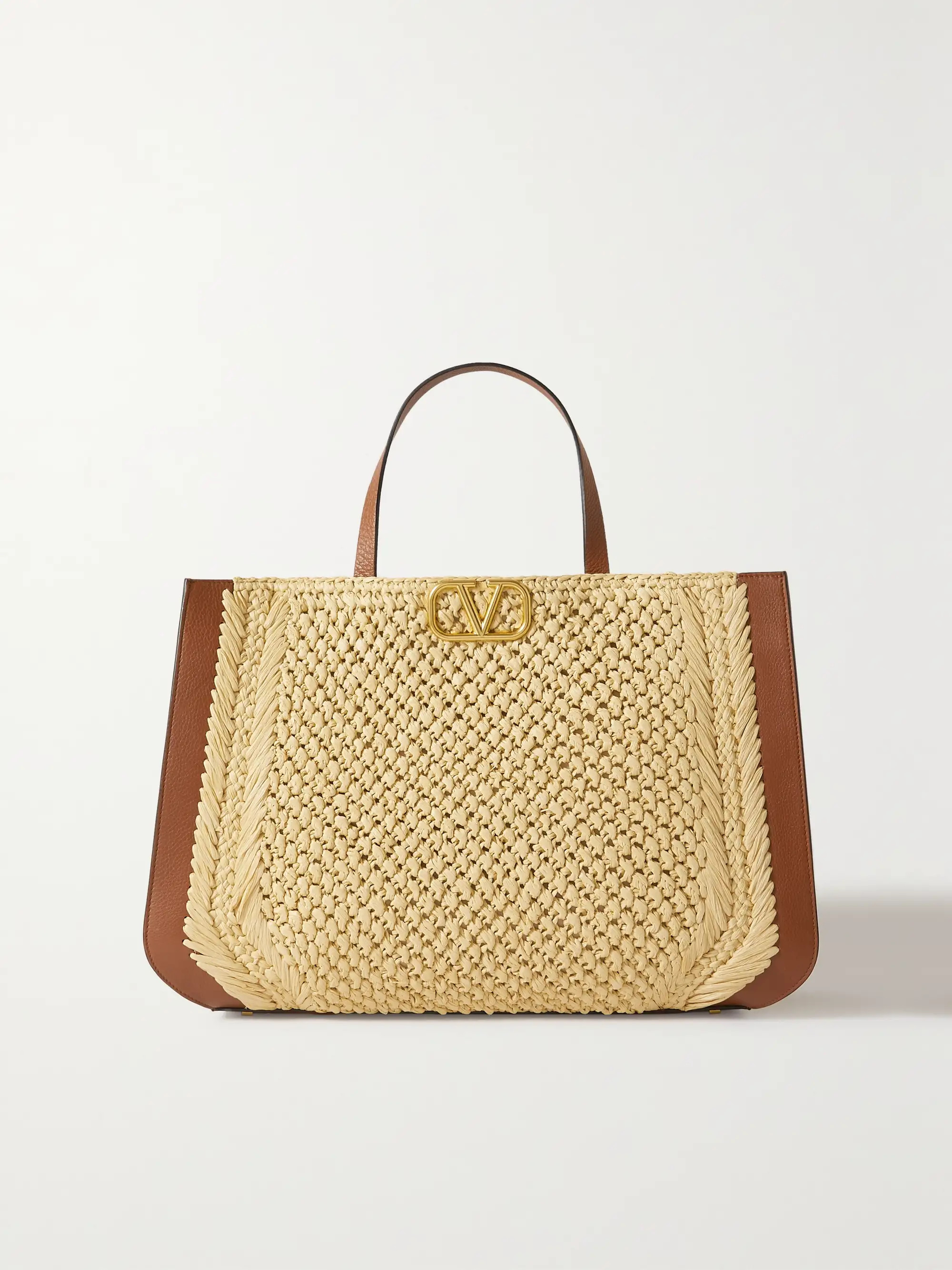 Valentino Garavani VLOGO faux raffia and textured-leather tote | NET-A-PORTER (US)
