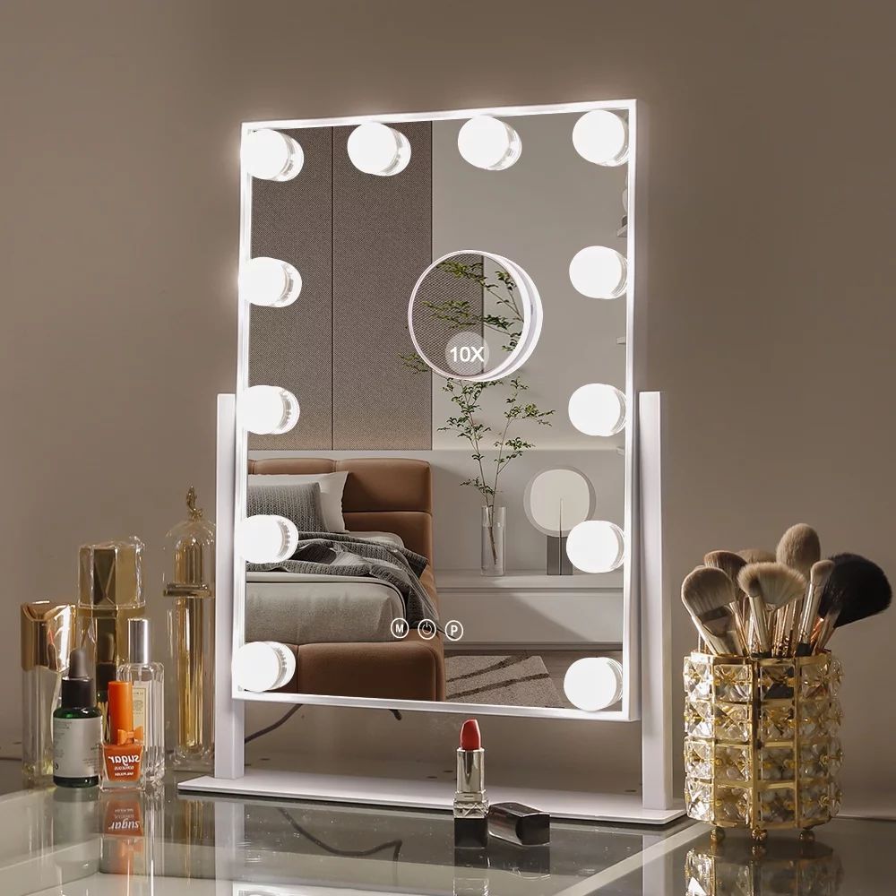Fenchilin Hollywood Vanity Makeup Mirror with Lights Metal Tabletop White 14.5" x 18.5" | Walmart (US)
