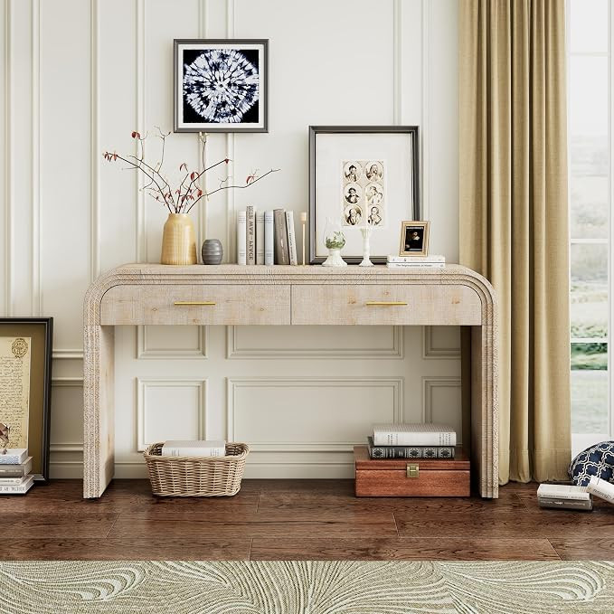 Merax 59inch Unique Silhouette Retro Console Table, Versatile Entryway Table with Two Top Drawers... | Amazon (US)