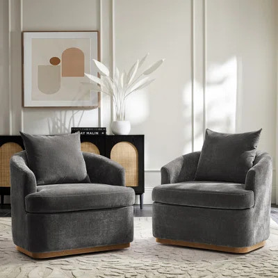 Berklie 31"W Modern Chenille Swivel Barrel Chair with Unique Arms and Solid Wood Legs Set of 2 | Wayfair North America