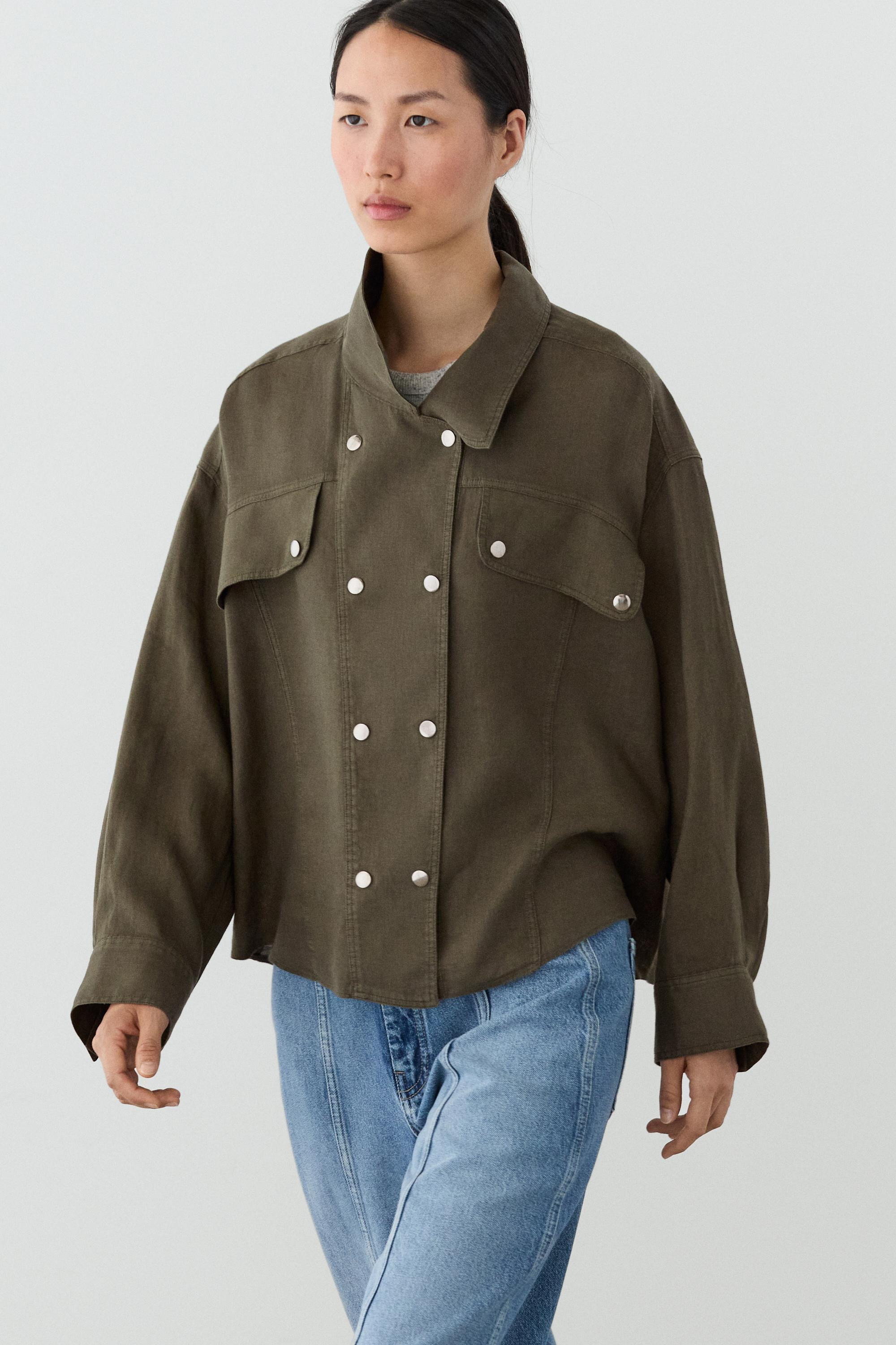 100% linen shirt with snap button detail | Massimo Dutti UK