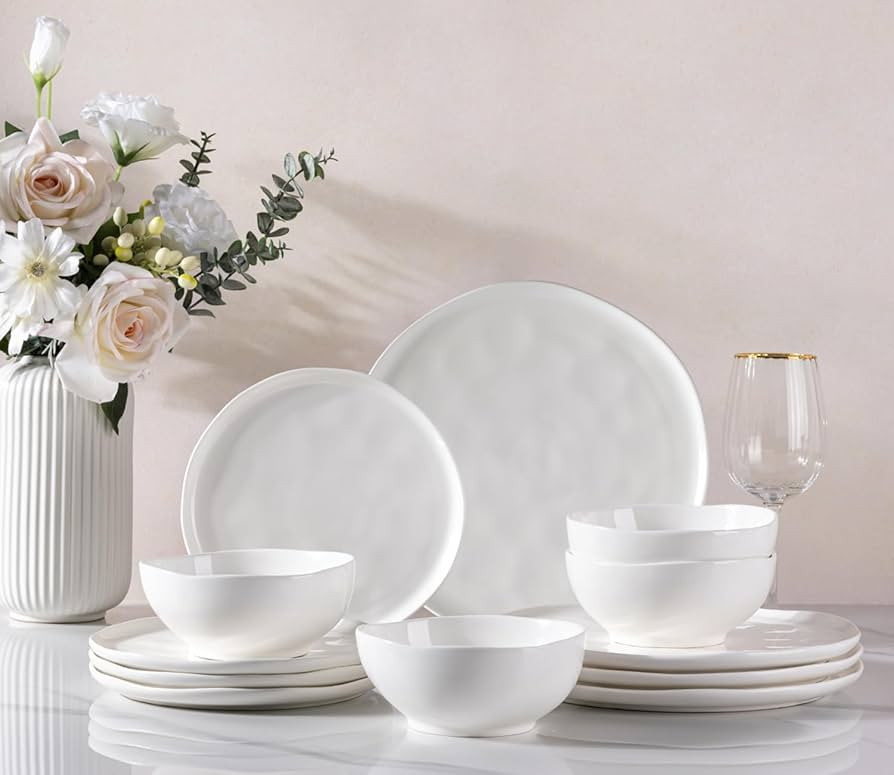 GBHOME Ceramic Dinnerware Sets for 4, 12 Pieces Porcelain Lightweight Plates and Bowls Sets, Scra... | Amazon (US)