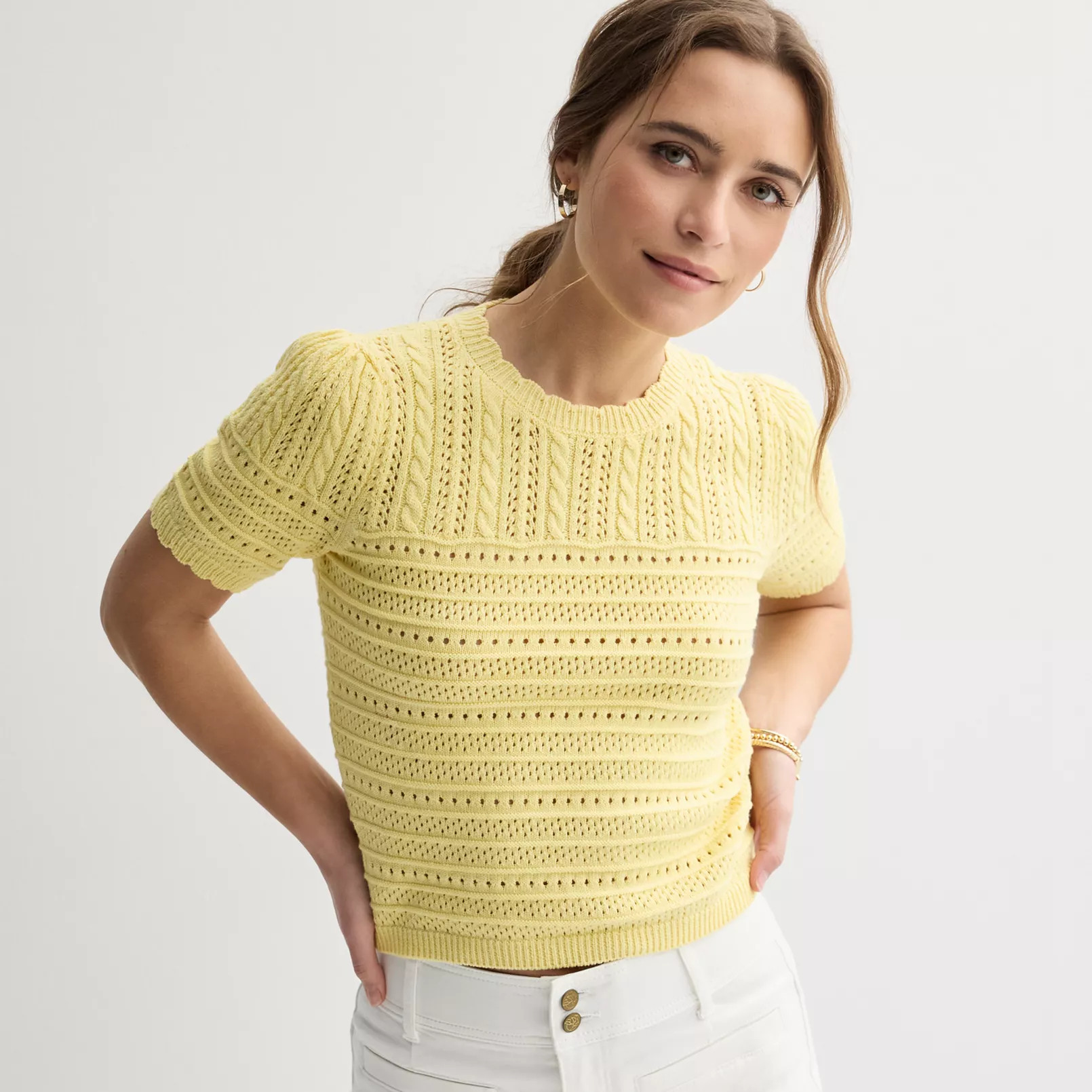 Women's Draper James Short Sleeve Pointelle Sweater | Kohl's