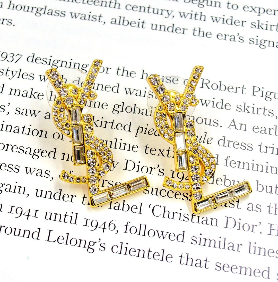 Genuine YSL Swarovski with Gold Metal Earrings | Etsy (US)