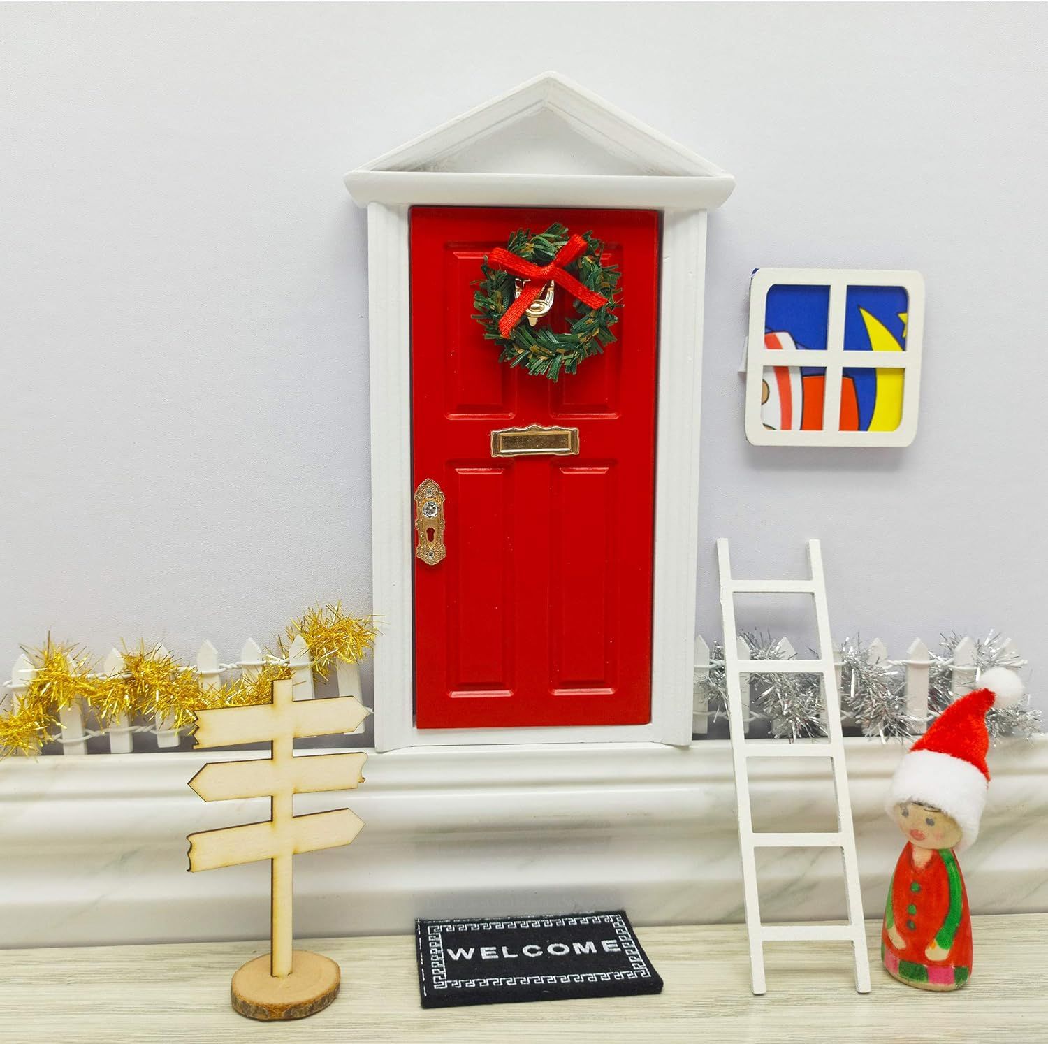 blminiatures Mini Elf Door Opening Red Christmas Festive Fairy Door Set | Amazon (US)