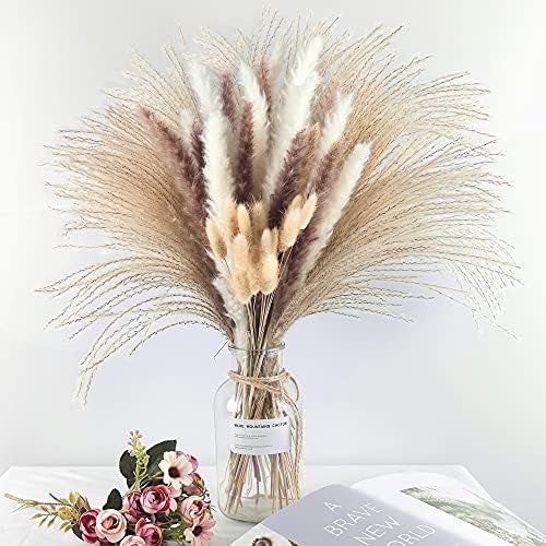 Total 75Pcs，Natural Dried Pampas Grass Decor 17Inch,15Pcs White Pampas ，15Pcs Brown Pampas ... | Amazon (US)