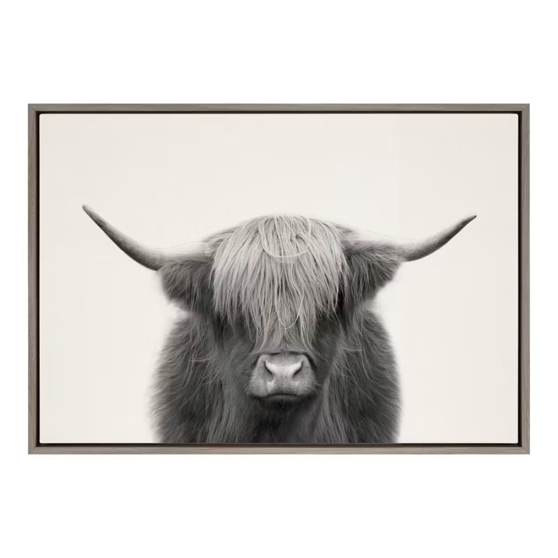 Sylvie Hey Dude Highland Cow by The Creative Bunch Studio Framed Wall Canvas Gray - Kate & Laurel... | Target