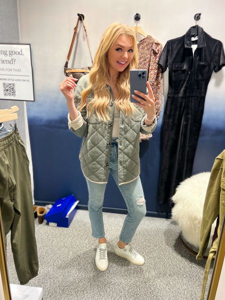 Perfect casual fall outfit! This shacket is so soft and comfy! Wearing xs - sneakers tts. Size down in jeans. On sale for Labor Day!

#LTKsalealert #LTKSeasonal #LTKstyletip
