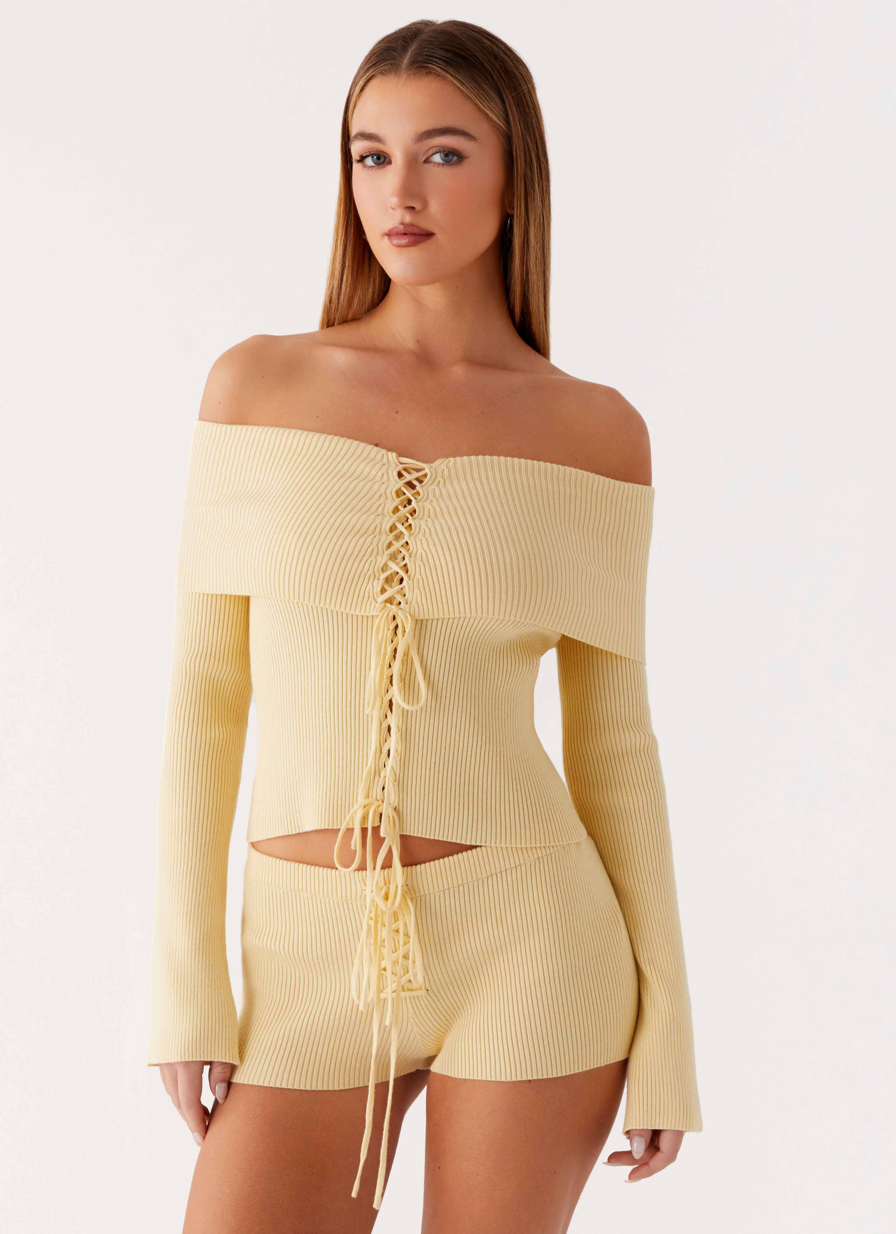 Muted Muse Knit Long Sleeve Top - Yellow | Peppermayo (Global)
