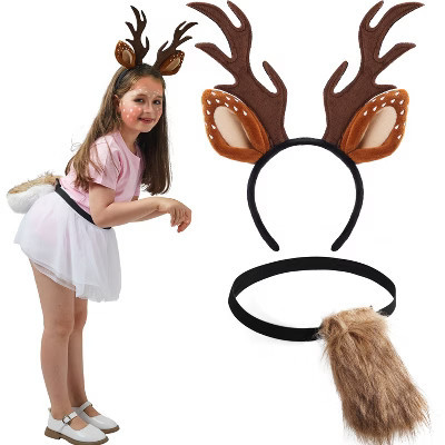 Joyfy Halloween Dress Up Party Favors Reindeer Headband with Fawn Tail Girls Women Costume Accessories Set Antler Deer Headband for Halloween Cosplay | Target