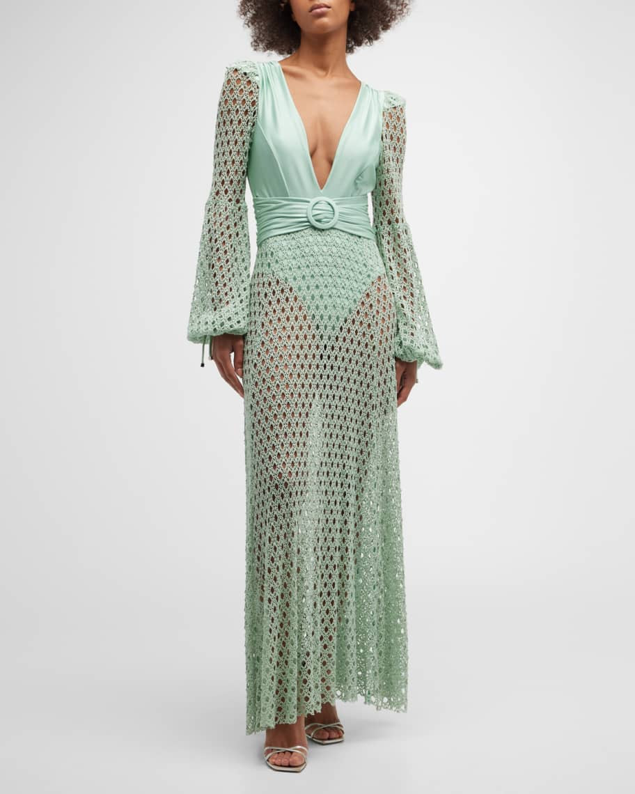PatBO Monstera Crochet Plunge Beach Dress | Neiman Marcus
