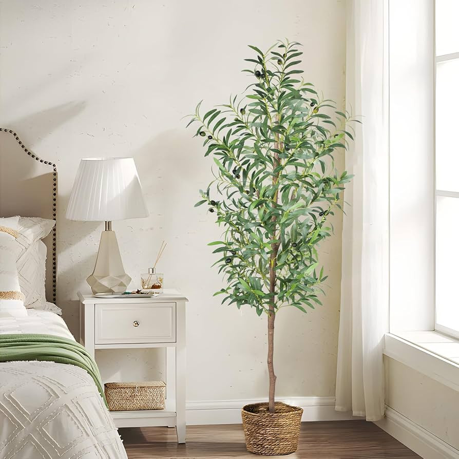 Fake Olive Tree, 5FT Tall Artificial Olive Trees 60in Faux Silk Plant with Trunk and Realistic 53... | Amazon (US)