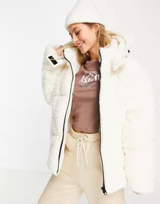 ASOS DESIGN oversized sherpa puffer coat in cream | ASOS (Global)