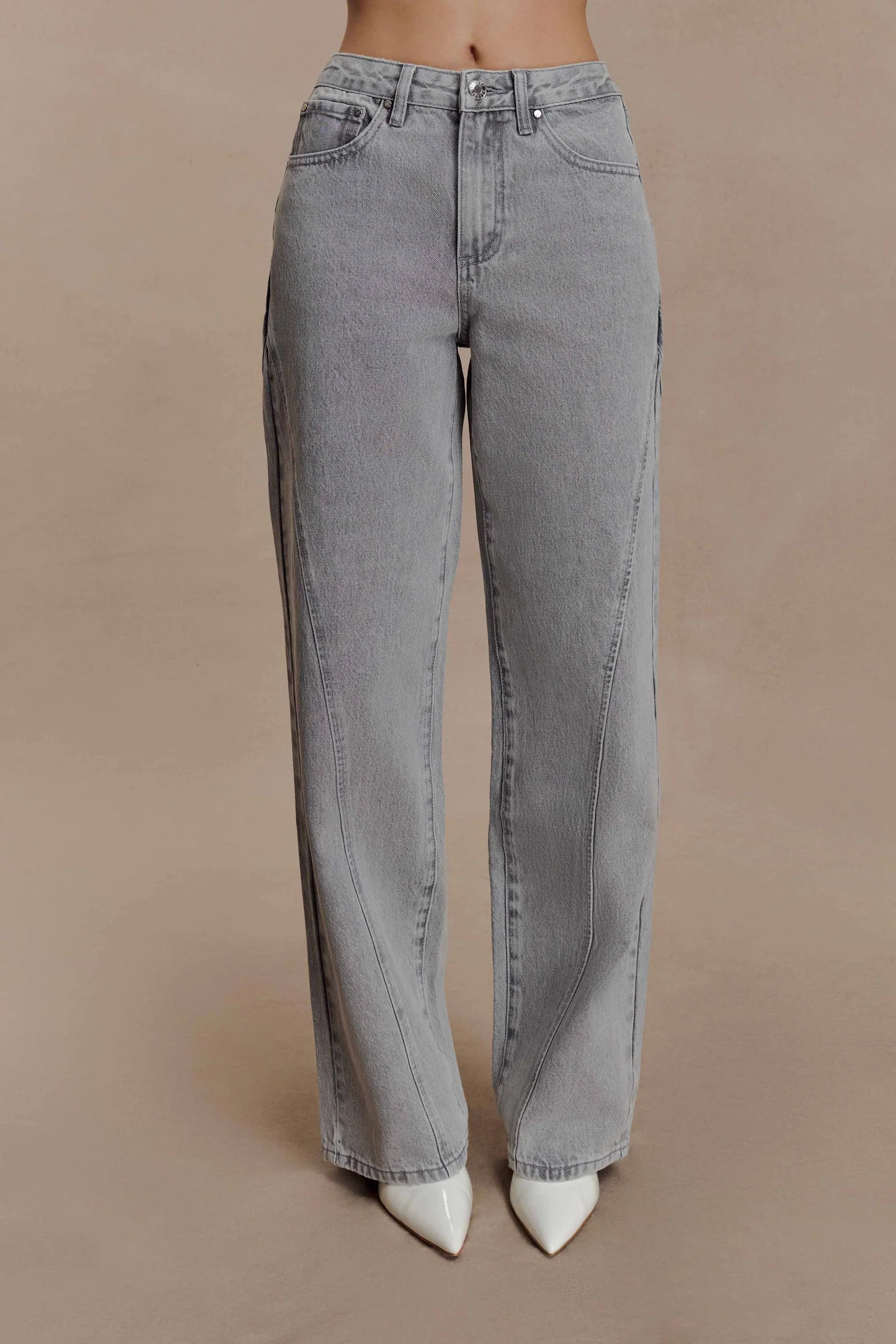 Mid Rise Paneled Denim Jeans - Grey | MESHKI US