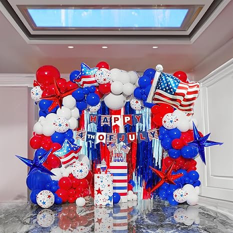 Patriotic Red White and Blue Balloon Garland Kit 119 pcs with Star print Patriotic Flag mylar Bal... | Amazon (US)