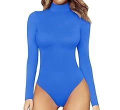 MANGOPOP Women's Mock Turtle Neck Long Sleeve Tops Bodysuit Jumpsuit | Amazon (US)