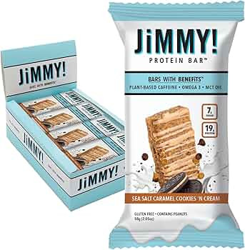 JiMMYBAR! - Sea Salt Caramel Cookies N' Cream - 19g High Protein Bars - 7g Sugar - 12 Count - 58g... | Amazon (US)