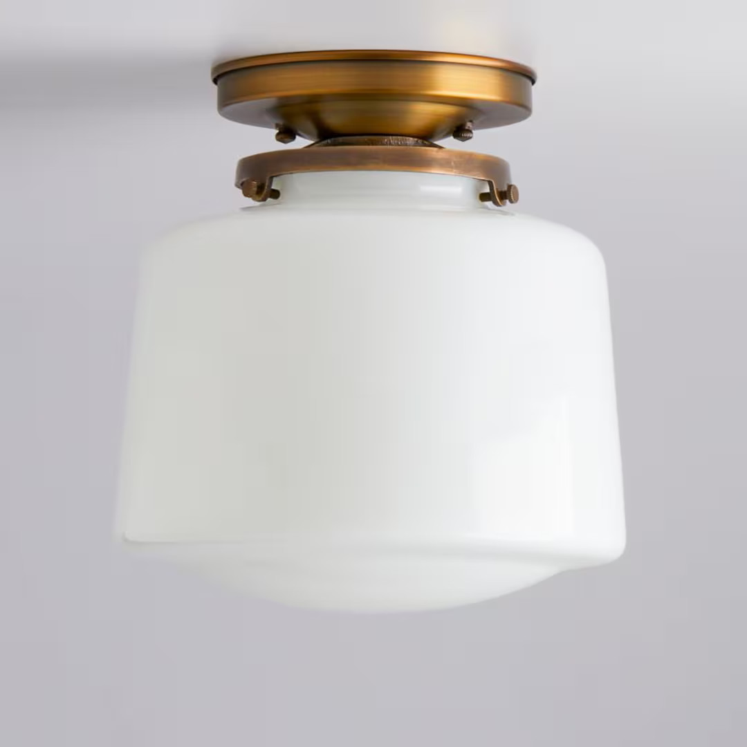 Schoolhouse White Drum Flush Mount Light Fixture ** Handblown Glass, Made in the USA ** - Etsy | Etsy (US)