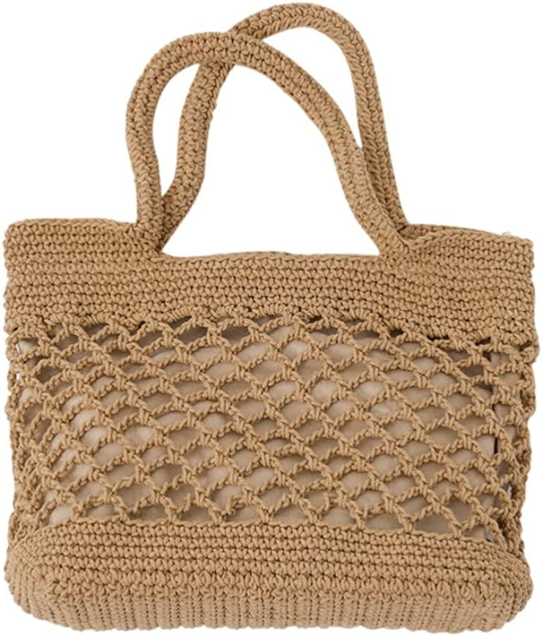 Straw Shoulder Tote Crochet Beach Bag Woven Handbag & Purse Handmade for Women | Amazon (US)