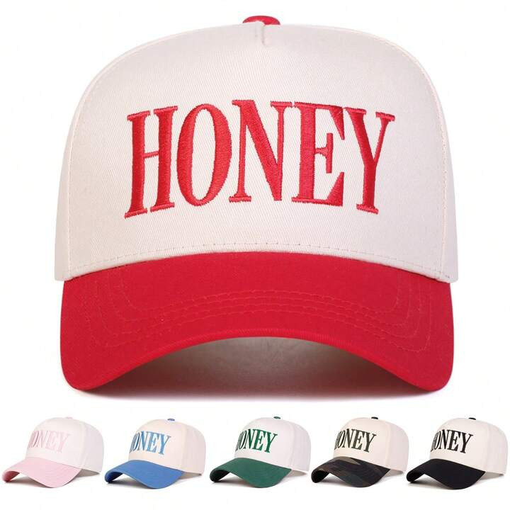 1 Pc Women's Adjustable "HONEY" Letter Printed Baseball Cap, Fashion 5-Panel Hat For Outdoor, Cas... | SHEIN