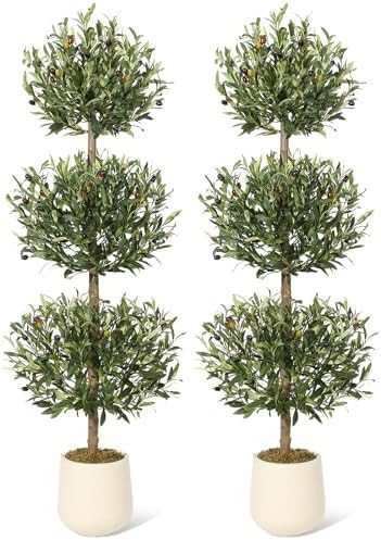5 ft Artificial Olive Tree, Triple Ball Topiary Faux Plant with Moss & Pot, Outdoor Indoor Realis... | Amazon (US)